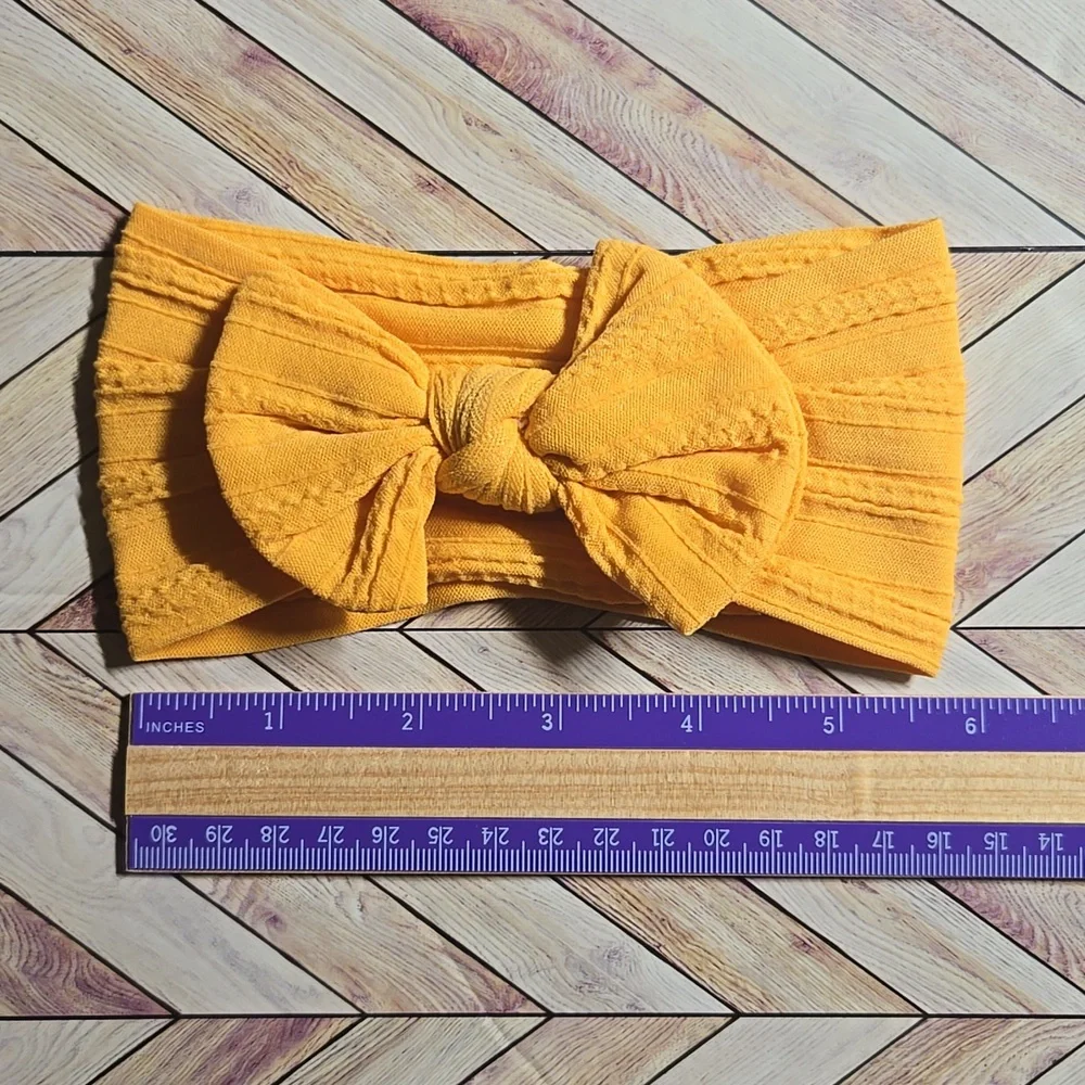 Boho Kids Bowknot Headband Mustard Yellow Cable Knit Baby Turban Soft Hairband